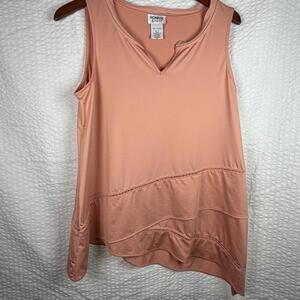 Monroe & Main Peach Tank Top Asymmetric Layered Lace Trim Sleeveless Tunic M